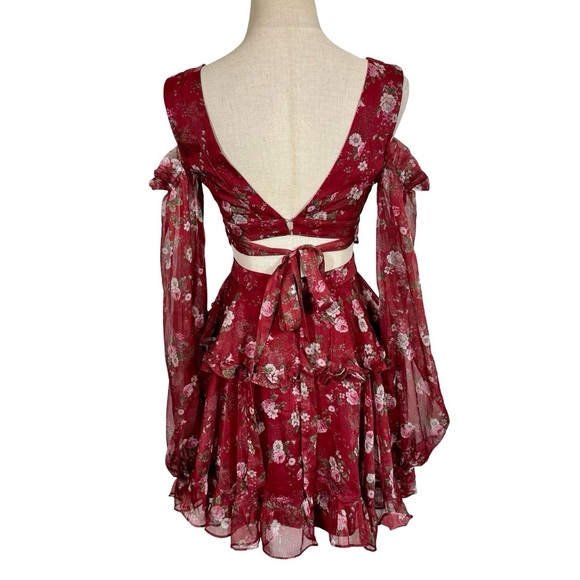 Alamour the Label Annabell Cutout Floral Sheer Floaty Mini Dress - Picture 7 of 16